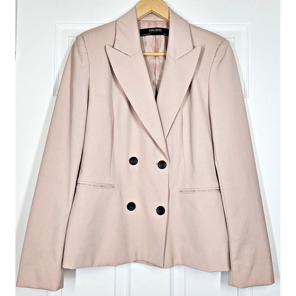 Zara Basic Women's Sz 8 Double Breasted Blazer Pockets Lined Office Chic Preppy
